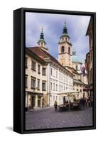 Restaurant in Cobbled Street, Ljubljana, Slovenia, Europe-Matthew Williams-Ellis-Framed Stretched Canvas