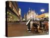 Restaurant in Piazza Duomo at Dusk, Milan, Lombardy, Italy, Europe-Vincenzo Lombardo-Stretched Canvas