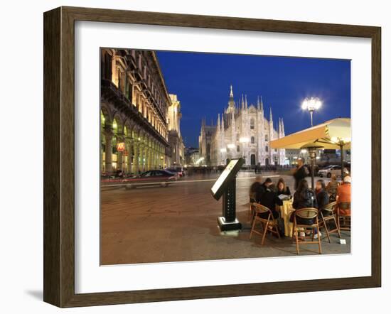 Restaurant in Piazza Duomo at Dusk, Milan, Lombardy, Italy, Europe-Vincenzo Lombardo-Framed Photographic Print