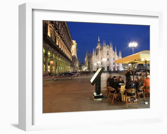 Restaurant in Piazza Duomo at Dusk, Milan, Lombardy, Italy, Europe-Vincenzo Lombardo-Framed Photographic Print