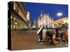 Restaurant in Piazza Duomo at Dusk, Milan, Lombardy, Italy, Europe-Vincenzo Lombardo-Stretched Canvas