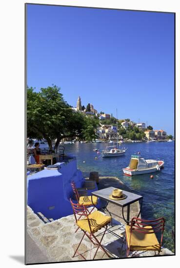 Restaurant in Symi Harbour, Symi, Dodecanese, Greek Islands, Greece, Europe-Neil Farrin-Mounted Photographic Print
