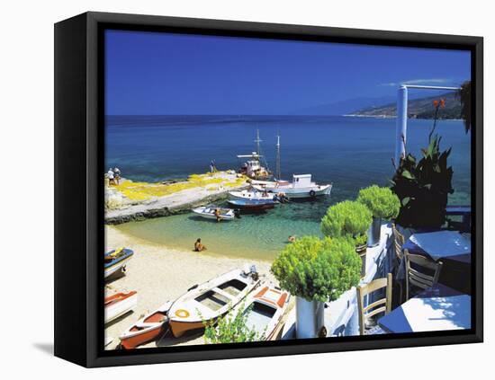 Restaurant Overlooking Fisherman's Bay, Ikaria, Greece, Europe-Sakis Papadopoulos-Framed Stretched Canvas