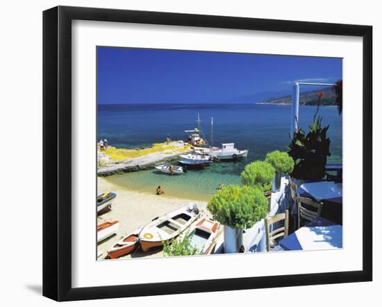 Restaurant Overlooking Fisherman's Bay, Ikaria, Greece, Europe-Sakis Papadopoulos-Framed Photographic Print