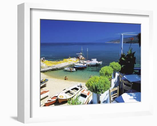 Restaurant Overlooking Fisherman's Bay, Ikaria, Greece, Europe-Sakis Papadopoulos-Framed Photographic Print