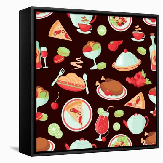 Restaurant Seamless Pattern-Macrovector-Framed Stretched Canvas