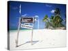 Restaurant Sign on Beach at Jambiani, Island of Zanzibar, Tanzania, East Africa, Africa-Lee Frost-Stretched Canvas