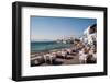 Restaurant tables on the seaside in the Little Venice neighborhood. Chora, Mykonos Island, Greece.-Sergio Pitamitz-Framed Photographic Print