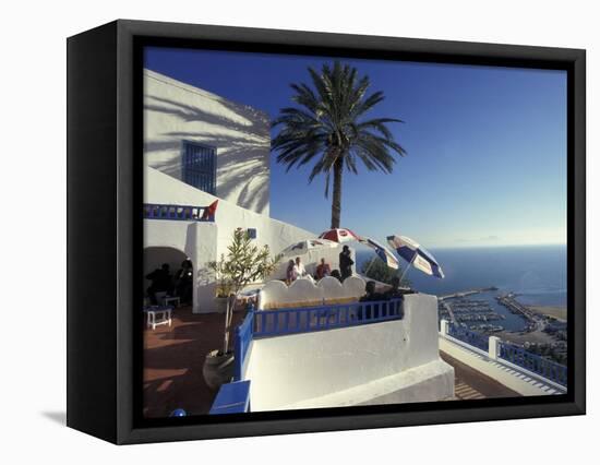 Restaurant Terrace on the Mediterranean Sea, Tunisia-Michele Molinari-Framed Stretched Canvas