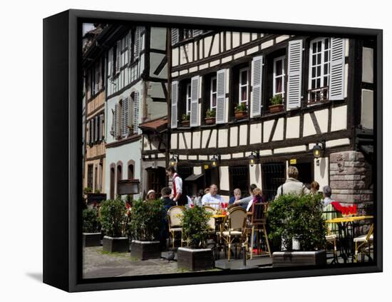 Restaurant, Timbered Buildings, La Petite France, Strasbourg, Alsace, France, Europe-Richardson Peter-Framed Stretched Canvas