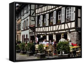 Restaurant, Timbered Buildings, La Petite France, Strasbourg, Alsace, France, Europe-Richardson Peter-Framed Stretched Canvas