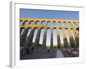 Restaurant Under the 1St Century Roman Aqueduct, Segovia, Madrid, Spain, Europe-Christian Kober-Framed Photographic Print