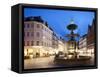 Restaurants and Fountain at Dusk, Armagertorv, Copenhagen, Denmark, Scandinavia, Europe-Frank Fell-Framed Stretched Canvas