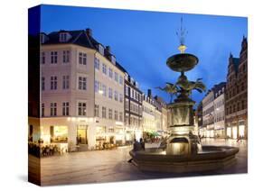 Restaurants and Fountain at Dusk, Armagertorv, Copenhagen, Denmark, Scandinavia, Europe-Frank Fell-Stretched Canvas