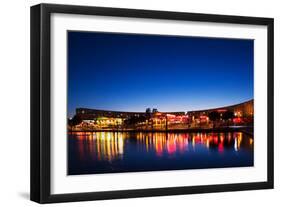 Restaurants by the Esplanade De L'Europe at Dusk, Montpellier, Herault, Languedoc-Roussillon-null-Framed Premium Photographic Print