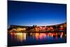 Restaurants by the Esplanade De L'Europe at Dusk, Montpellier, Herault, Languedoc-Roussillon-null-Mounted Photographic Print