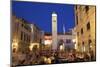 Restaurants, Clock Tower and Stradun, Dubrovnik, Croatia, Europe-Neil Farrin-Mounted Photographic Print