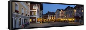 Restaurants in Market Square Illuminated at Dusk, Mondsee, Mondsee Lake-Doug Pearson-Framed Stretched Canvas