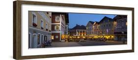 Restaurants in Market Square Illuminated at Dusk, Mondsee, Mondsee Lake-Doug Pearson-Framed Photographic Print