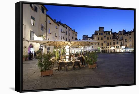 Restaurants in the Evening in the Piazza Anfiteatro Romano, Lucca, Tuscany, Italy, Europe-Stuart Black-Framed Stretched Canvas