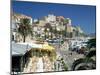 Restaurants in the Old Port with the Citadel in the Background, Calvi, Corsica-Peter Thompson-Mounted Premium Photographic Print