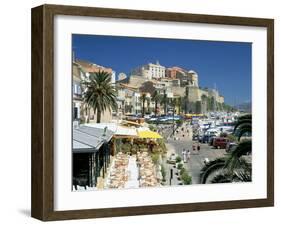 Restaurants in the Old Port with the Citadel in the Background, Calvi, Corsica-Peter Thompson-Framed Photographic Print