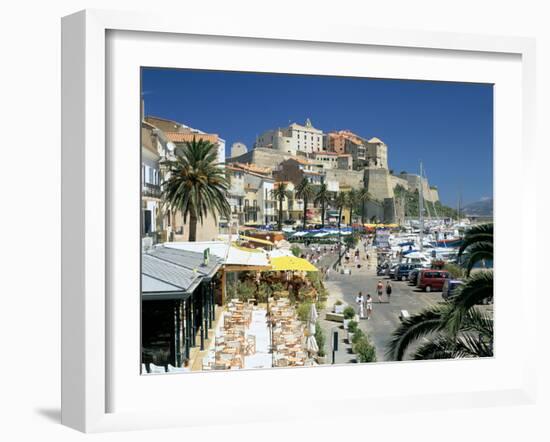 Restaurants in the Old Port with the Citadel in the Background, Calvi, Corsica-Peter Thompson-Framed Photographic Print