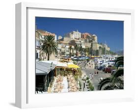 Restaurants in the Old Port with the Citadel in the Background, Calvi, Corsica-Peter Thompson-Framed Photographic Print