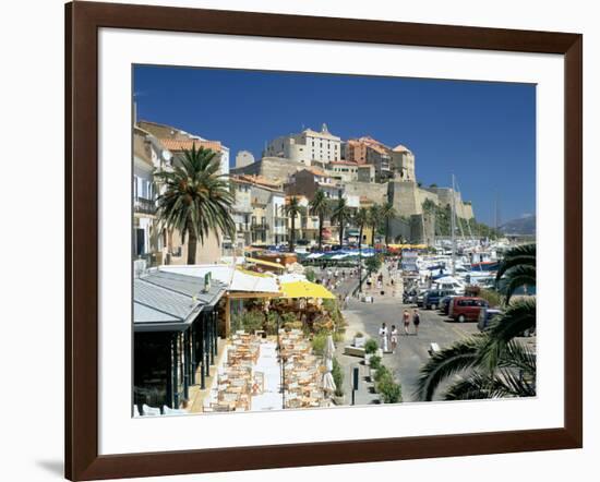 Restaurants in the Old Port with the Citadel in the Background, Calvi, Corsica-Peter Thompson-Framed Photographic Print