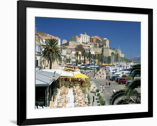 Restaurants in the Old Port with the Citadel in the Background, Calvi, Corsica-Peter Thompson-Framed Photographic Print