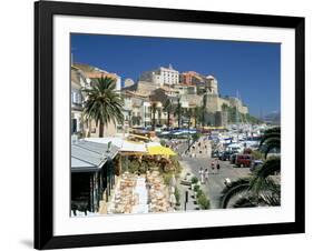 Restaurants in the Old Port with the Citadel in the Background, Calvi, Corsica-Peter Thompson-Framed Photographic Print