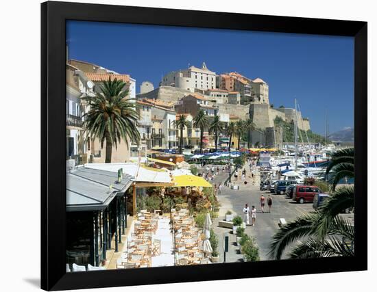 Restaurants in the Old Port with the Citadel in the Background, Calvi, Corsica-Peter Thompson-Framed Photographic Print