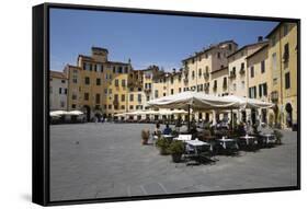 Restaurants in the Piazza Anfiteatro Romano, Lucca, Tuscany, Italy, Europe-Stuart Black-Framed Stretched Canvas