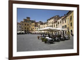 Restaurants in the Piazza Anfiteatro Romano, Lucca, Tuscany, Italy, Europe-Stuart Black-Framed Photographic Print