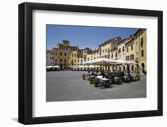 Restaurants in the Piazza Anfiteatro Romano, Lucca, Tuscany, Italy, Europe-Stuart Black-Framed Photographic Print