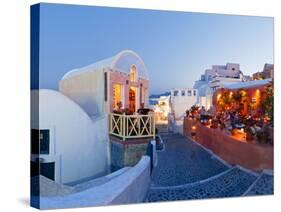 Restaurants in the Village of Oia, Santorini, Cyclades Islands, Aegean Sea, Greece, Europe-Gavin Hellier-Stretched Canvas