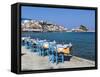 Restaurants on Harbour, Kokkari, Samos, Aegean Islands, Greece-Stuart Black-Framed Stretched Canvas