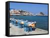 Restaurants on Harbour, Kokkari, Samos, Aegean Islands, Greece-Stuart Black-Framed Stretched Canvas