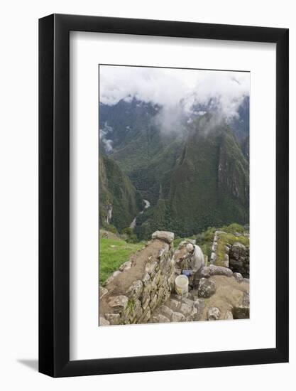 Restoration work at the Inca ruins of Machu Picchu, UNESCO World Heritage Site, Peru, South America-Julio Etchart-Framed Photographic Print