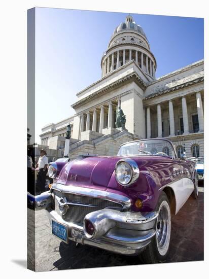 Restored Classic American Car Parked Outside the Capitilio, Havana, Cuba-Lee Frost-Stretched Canvas