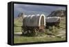 Restored Covered Wagons (Conestoga Wagon at Rear), at Scotts Bluff on the Oregon Trail in Nebraska-null-Framed Stretched Canvas