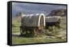 Restored Covered Wagons (Conestoga Wagon at Rear), at Scotts Bluff on the Oregon Trail in Nebraska-null-Framed Stretched Canvas