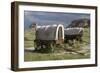 Restored Covered Wagons (Conestoga Wagon at Rear), at Scotts Bluff on the Oregon Trail in Nebraska-null-Framed Photographic Print