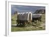 Restored Covered Wagons (Conestoga Wagon at Rear), at Scotts Bluff on the Oregon Trail in Nebraska-null-Framed Photographic Print