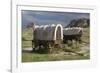 Restored Covered Wagons (Conestoga Wagon at Rear), at Scotts Bluff on the Oregon Trail in Nebraska-null-Framed Photographic Print