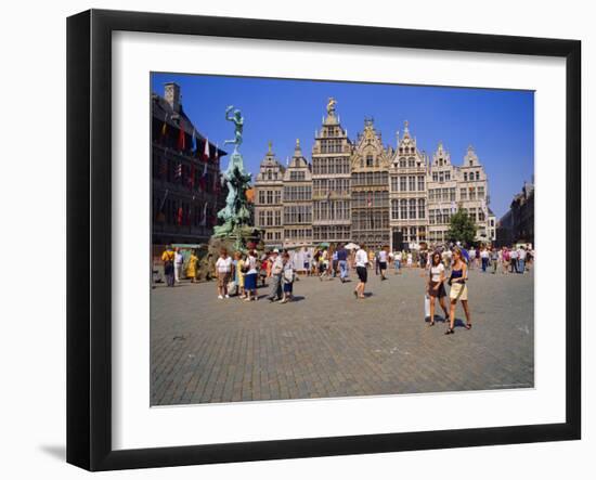 Restored Guildhouses, and the Brabo Fountain, Grote Markt, Antwerp, Belgium-Richard Ashworth-Framed Photographic Print