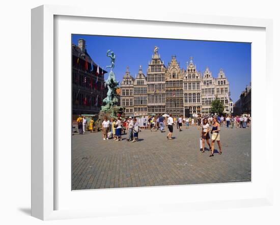 Restored Guildhouses, and the Brabo Fountain, Grote Markt, Antwerp, Belgium-Richard Ashworth-Framed Photographic Print