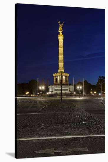 Restored Victory Column in the Evening, Street of the 17th of June, Berlin - Mitte, Germany-Axel Schmies-Stretched Canvas