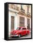 Restrored Red American Car Pakred Outside Faded Colonial Buildings, Havana, Cuba-Lee Frost-Framed Stretched Canvas