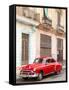 Restrored Red American Car Pakred Outside Faded Colonial Buildings, Havana, Cuba-Lee Frost-Framed Stretched Canvas